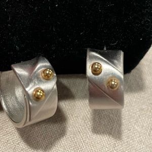 VINTAGE MONET BRUSHED SILVER TONE HOOP EARRINGS